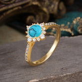 Round Cut Vintage Cluster Turquoise Gemstone Ring Flower Engagement Ring